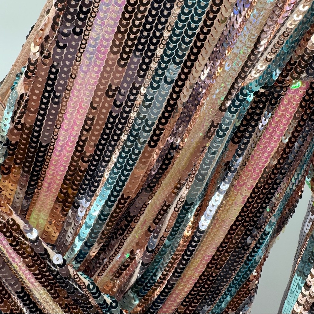 RIXO London Sequin Stripe Wrap Dress Sz SP Rose Gold Long Slv Glam Formal - Picture 5 of 7